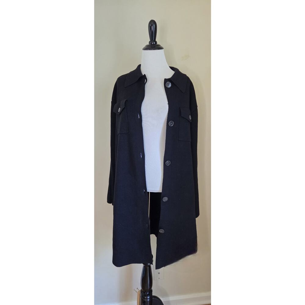 NWT Banana Republic Long Knit Sweater Jacket Shacket Coat Black Women's L - Picture 10 of 16
